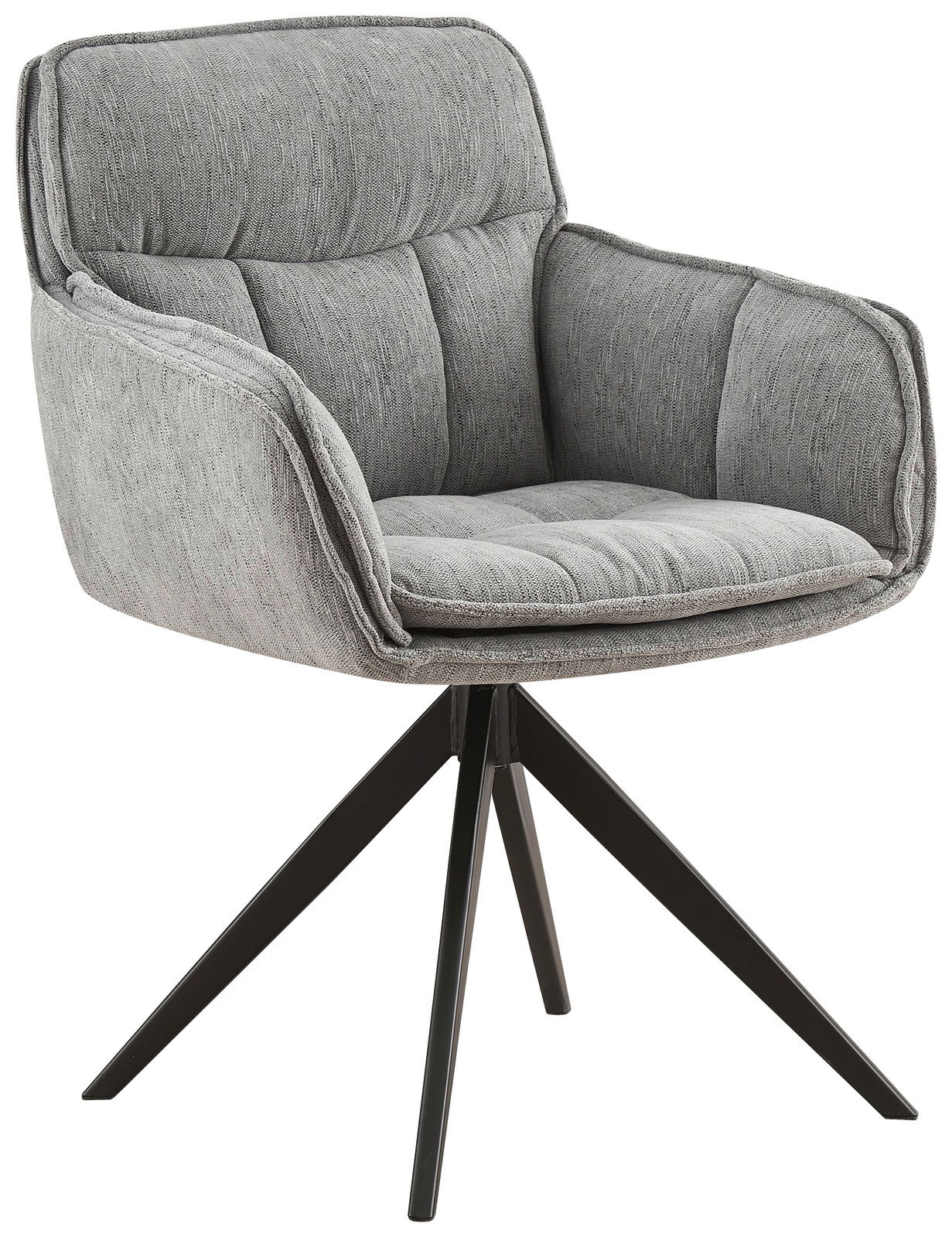 Hom´in Armlehnstuhl CODY Grauer Armlehnstuhl mit gepolstertem Sitz und Rückenlehne, schwarzes Metallgestell, seitliche Perspektive