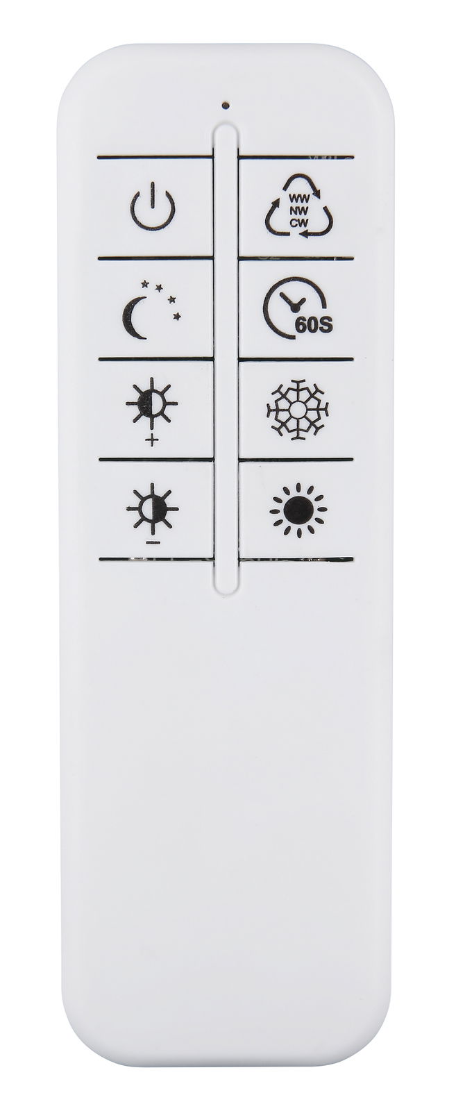 Fernbedienung für Deckenleuchte, Vorderansicht mit verschiedenen Symbolen für Lichtsteuerung