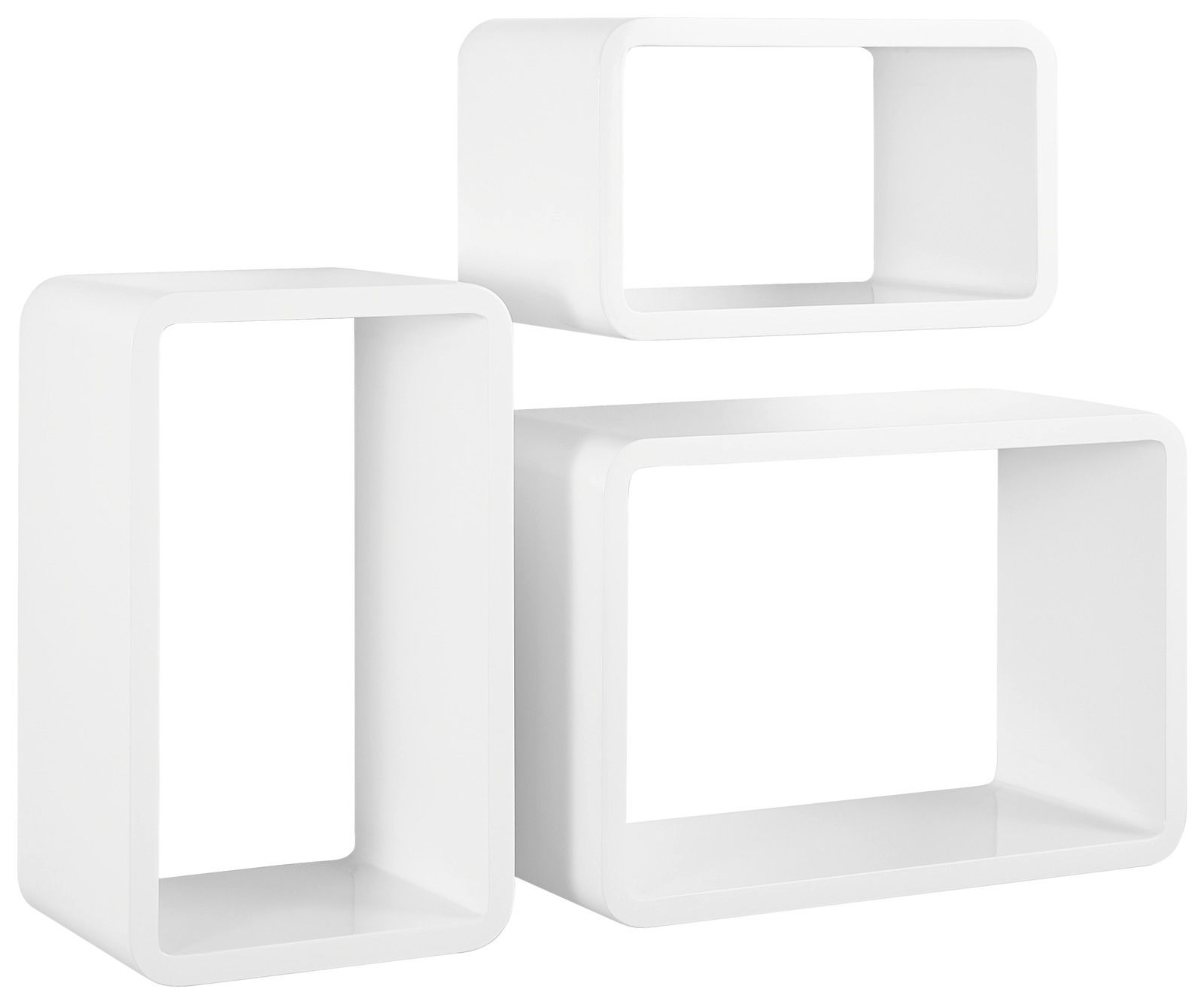 XORA Wandregal-3er-Set CURVE Dreiteiliges weißes Wandregal-Set in rechteckiger Form, aus der Vorderansicht fotografiert.
