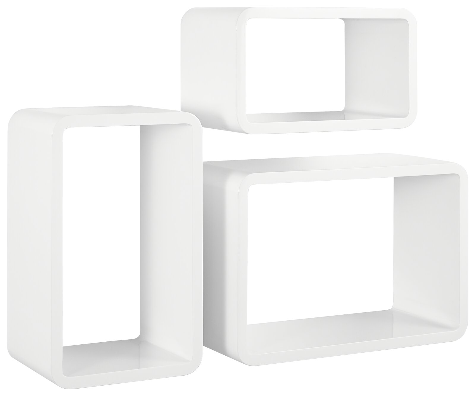 XORA Wandregal-3er-Set CURVE Dreiteiliges weißes Wandregal-Set in rechteckiger Form, aus der Vorderansicht fotografiert.