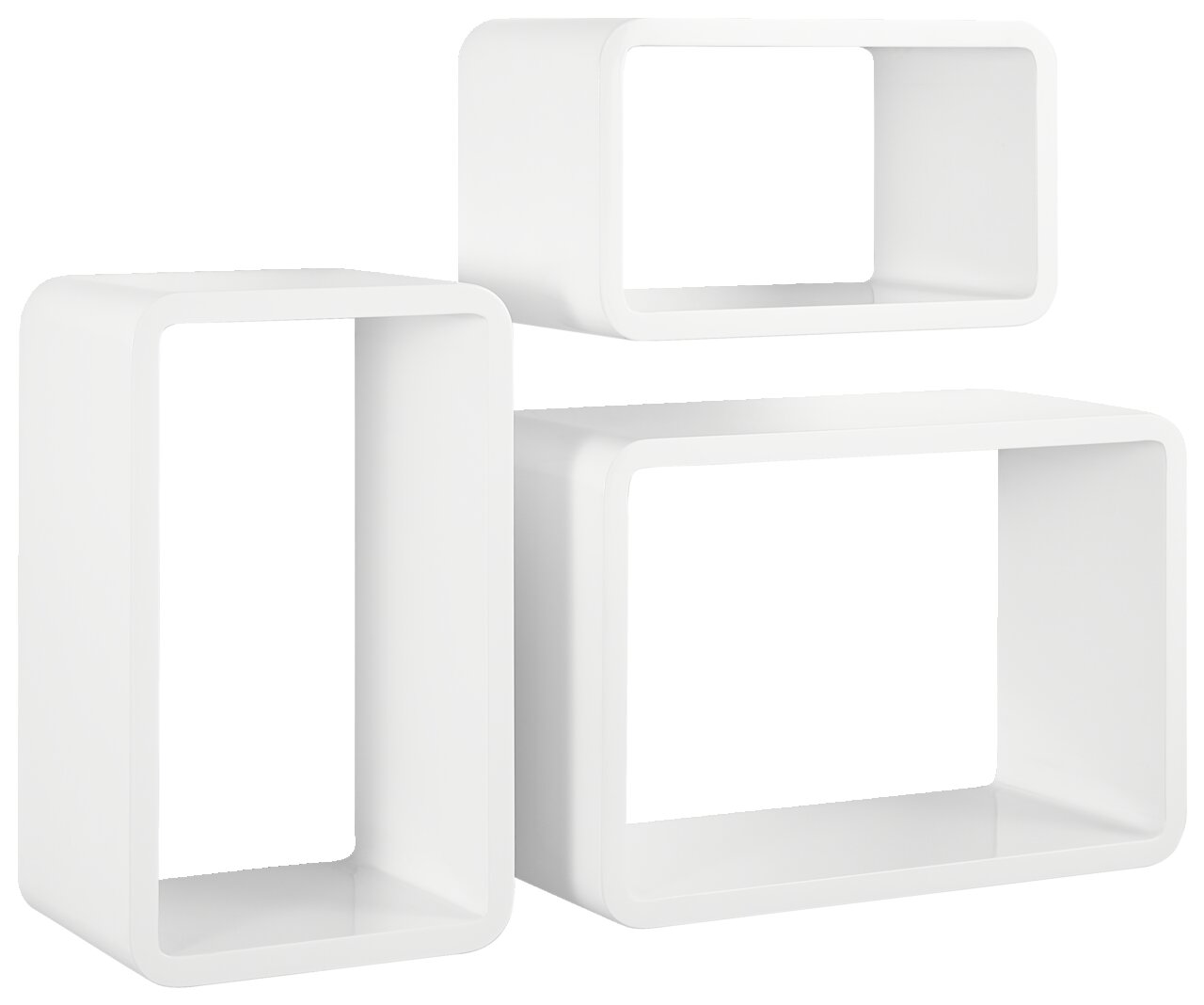 XORA Wandregal-3er-Set CURVE Dreiteiliges weißes Wandregal-Set in rechteckiger Form, aus der Vorderansicht fotografiert.