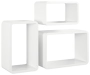 Dreiteiliges weißes Wandregal-Set in rechteckiger Form, aus der Vorderansicht fotografiert.