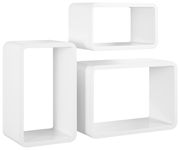 Dreiteiliges weißes Wandregal-Set in rechteckiger Form, aus der Vorderansicht fotografiert.