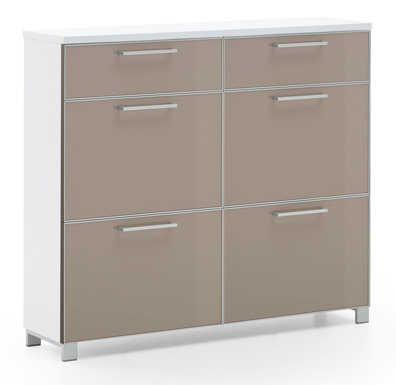 VOSS Schuhschrank SANTINA Moderner Schuhschrank mit sechs Schubladen in Beige und Weiß, seitliche Perspektive