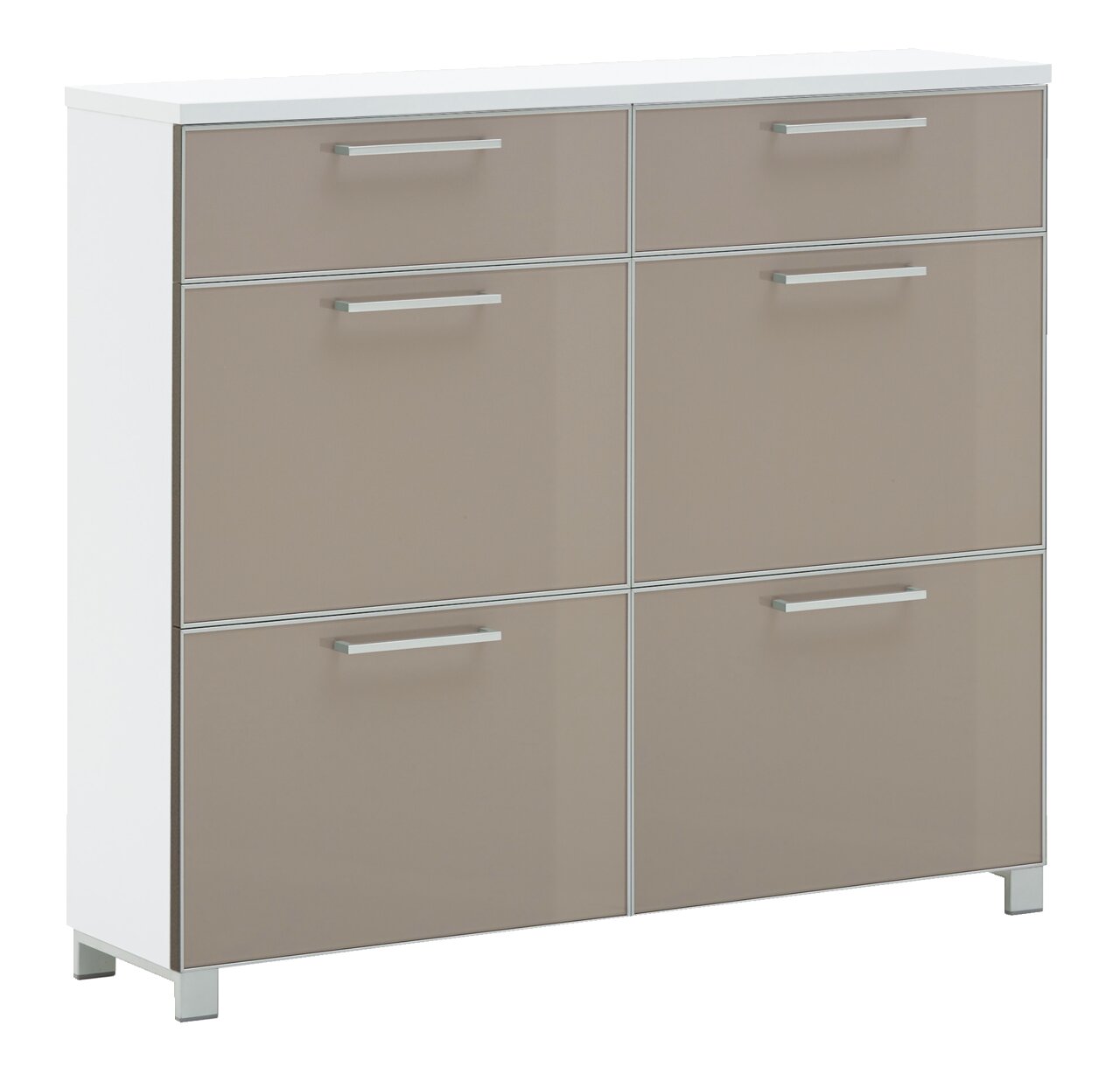 VOSS Schuhschrank SANTINA Moderner Schuhschrank mit sechs Schubladen in Beige und Weiß, seitliche Perspektive