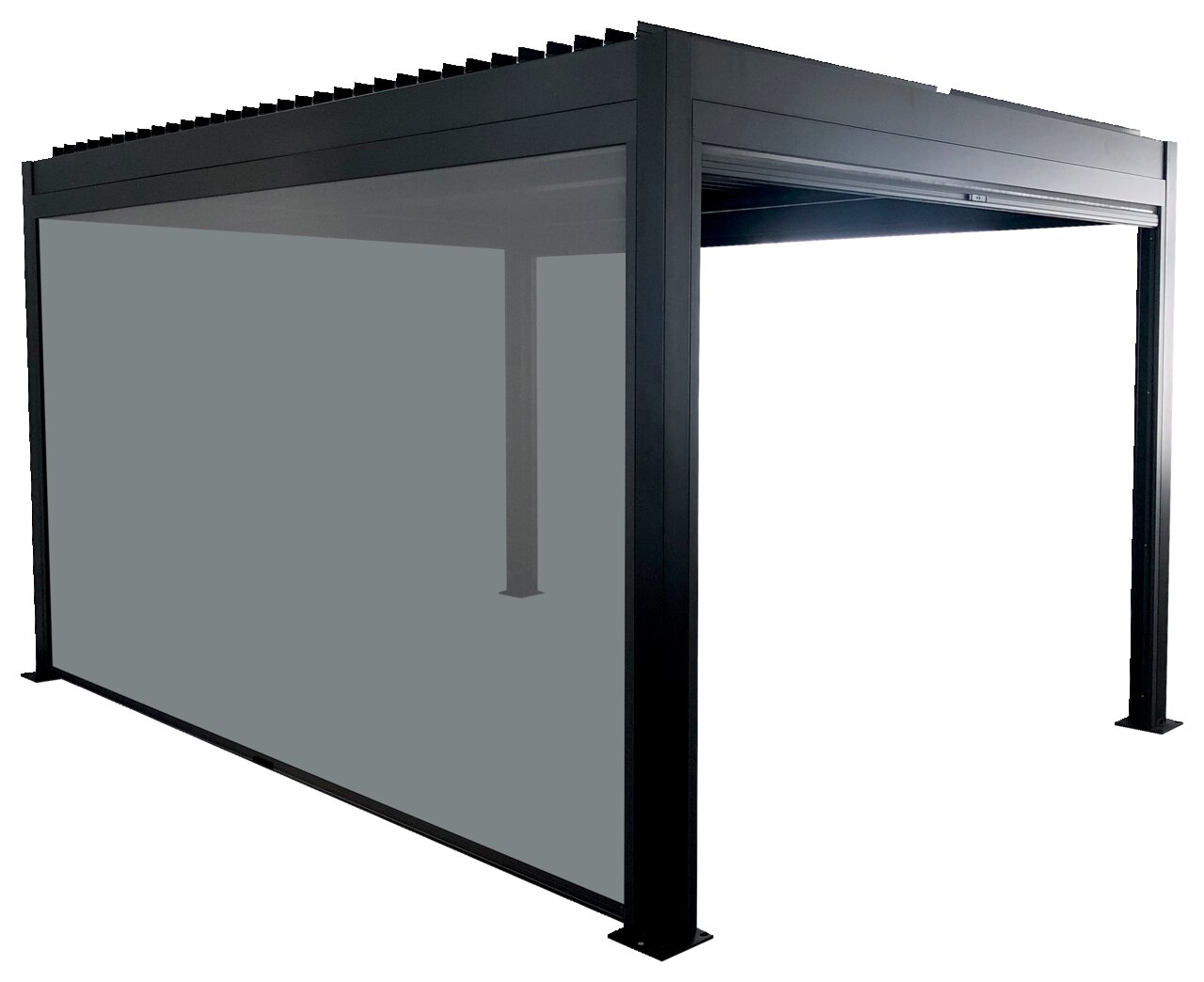 Moderner Pavillon aus Metall mit seitlicher Perspektive