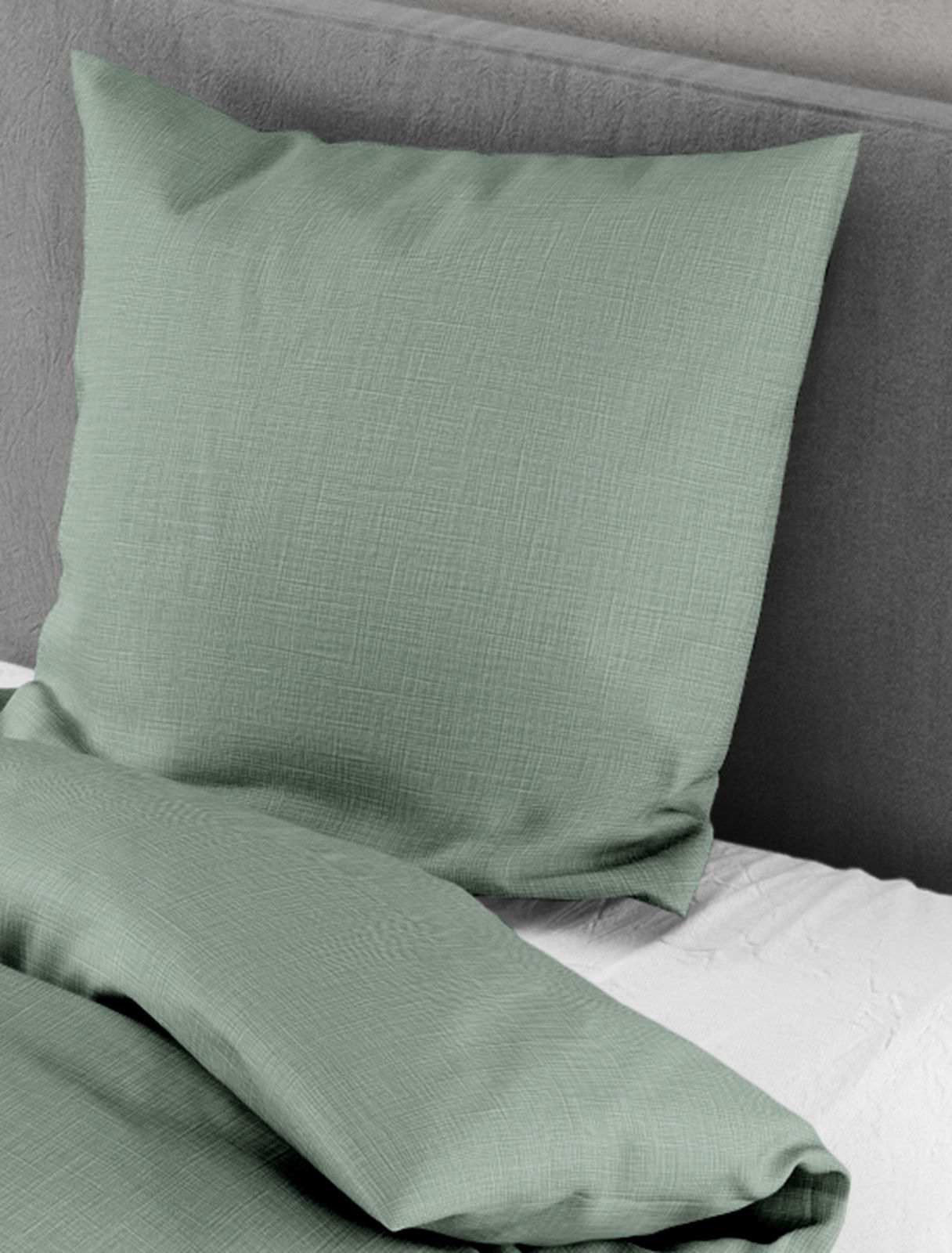 Grüne Bettwäsche 135x200cm mit Kissenbezug, seitliche Perspektive