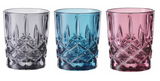 Dreiteiliges Stamper-Set Noblesse in den Farben Grau, Blau und Rosa, frontal fotografiert.