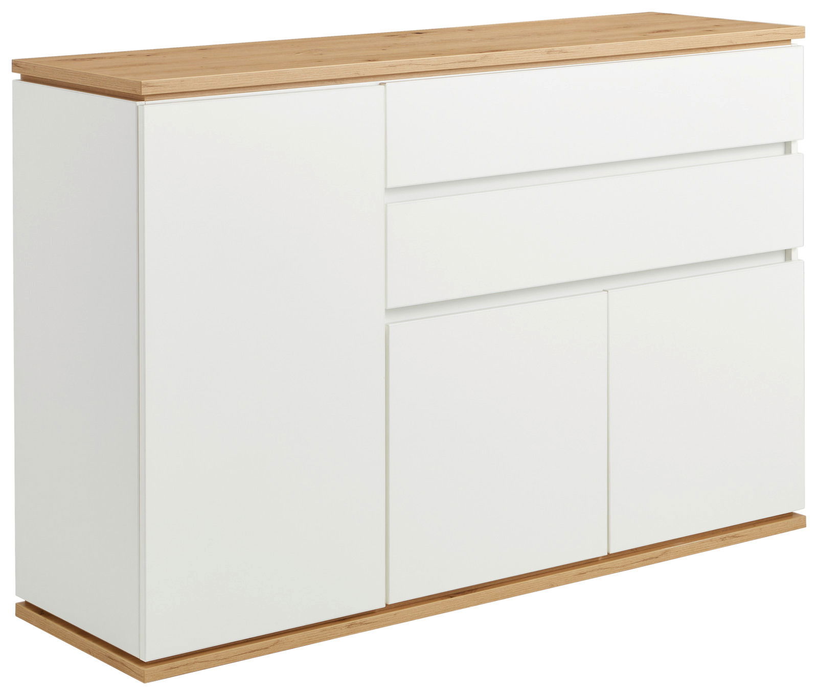 XORA Kommode YAMAEL Weiße Kommode mit Holzplatte, seitliche Perspektive