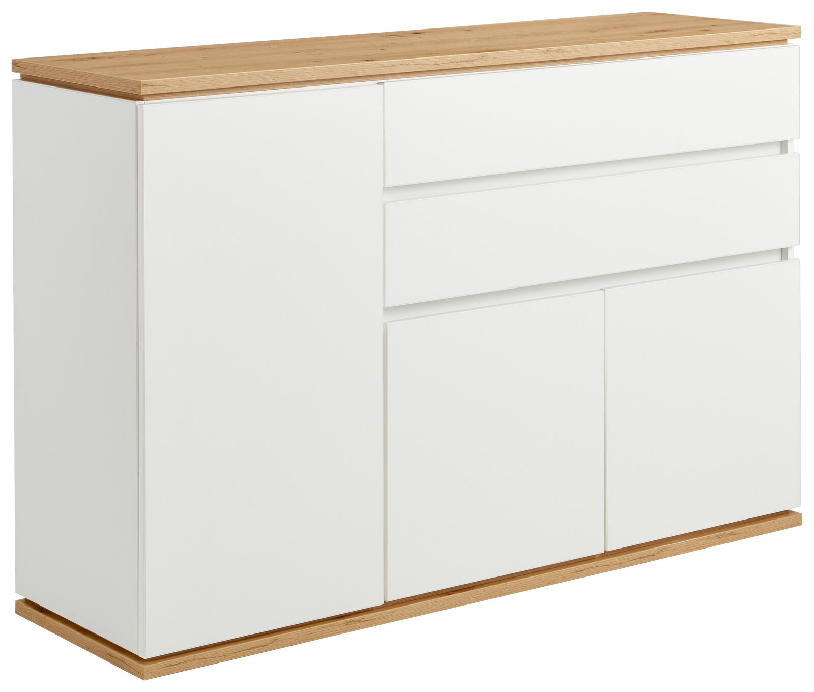 XORA Kommode YAMAEL Weiße Kommode mit Holzplatte, seitliche Perspektive