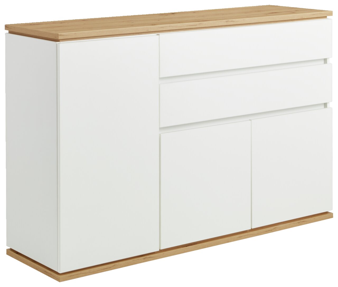 XORA Kommode YAMAEL Weiße Kommode mit Holzplatte, seitliche Perspektive