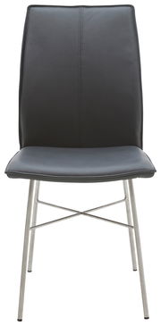 Moderner schwarzer Stuhl mit Metallbeinen, Vorderansicht