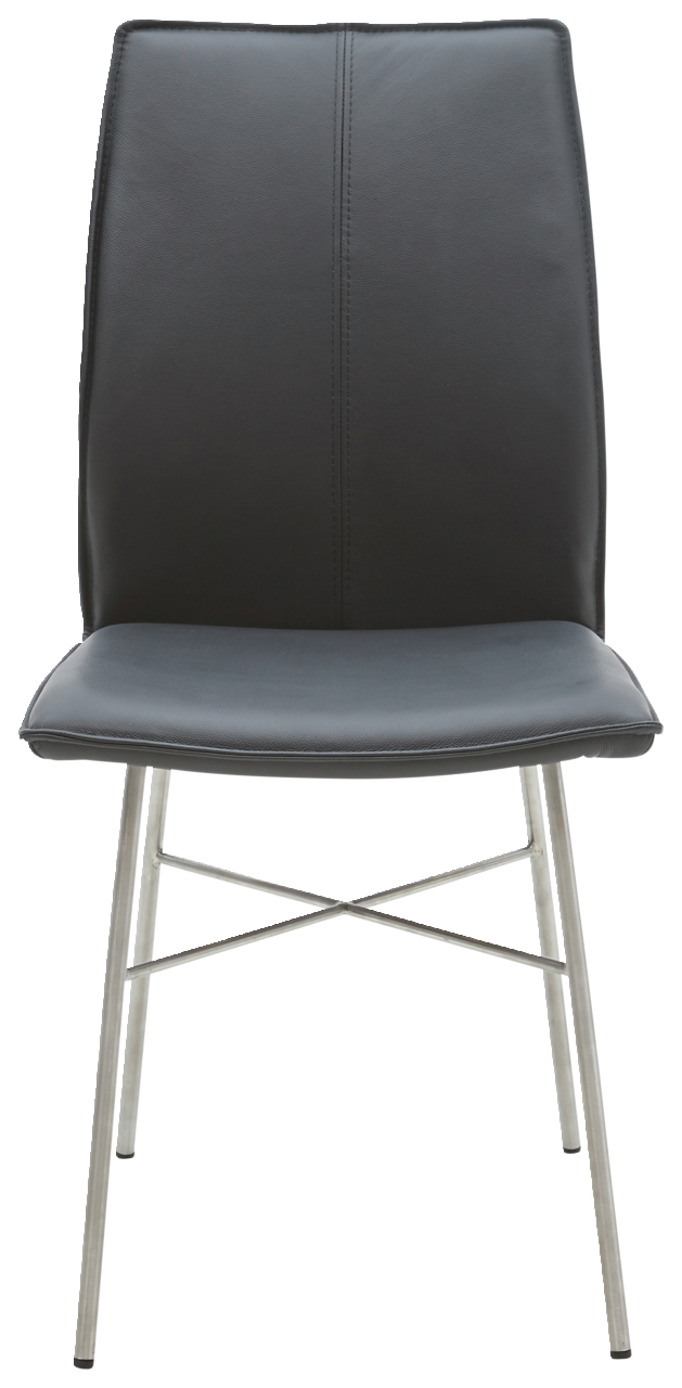 Moderner schwarzer Stuhl mit Metallbeinen, Vorderansicht