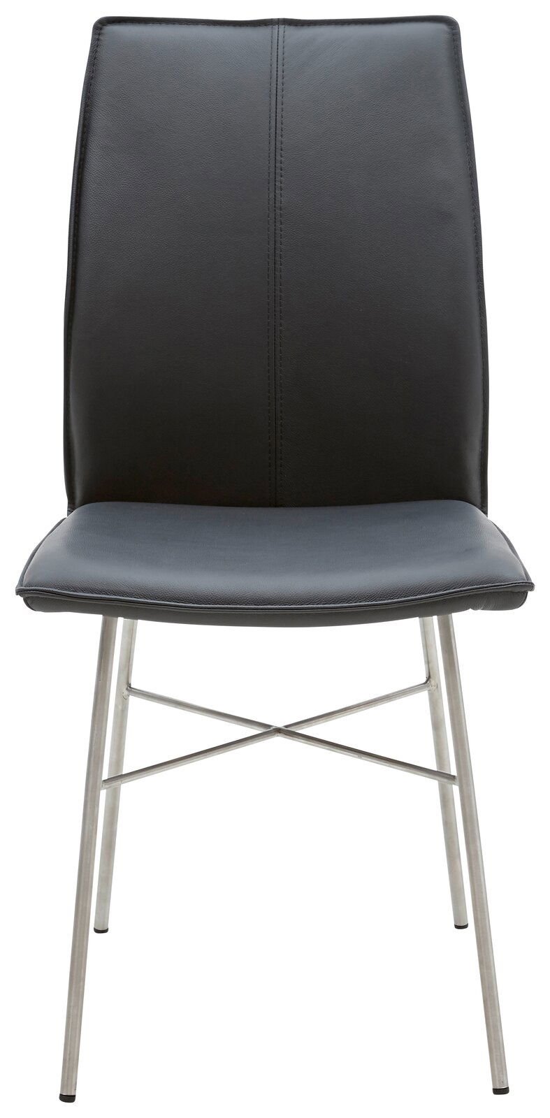 Moderner schwarzer Stuhl mit Metallbeinen, Vorderansicht