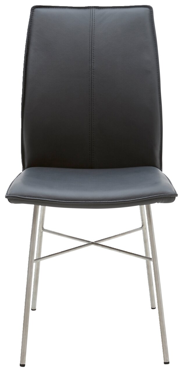 Moderner schwarzer Stuhl mit Metallbeinen, Vorderansicht