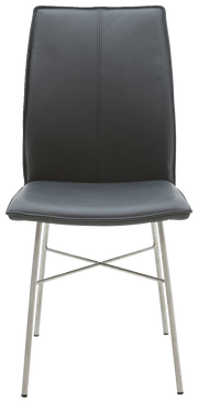 Moderner schwarzer Stuhl mit Metallbeinen, Vorderansicht