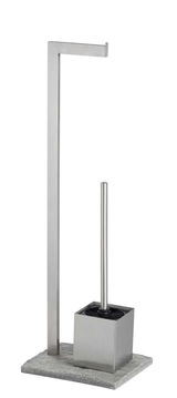 Edelstahl Stand WC-Garnitur mit Toilettenbürste und Papierhalter, seitliche Perspektive