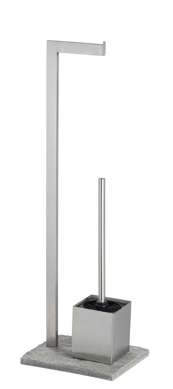 Edelstahl Stand WC-Garnitur mit Toilettenbürste und Papierhalter, seitliche Perspektive