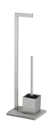 Edelstahl Stand WC-Garnitur mit Toilettenbürste und Papierhalter, seitliche Perspektive