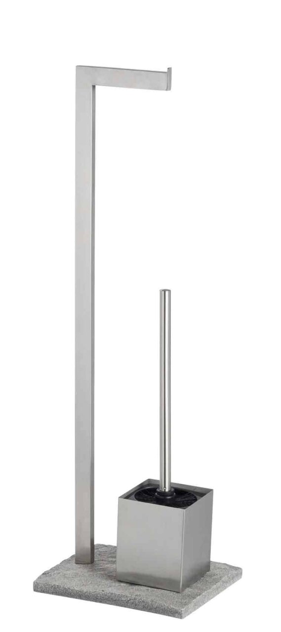 Edelstahl Stand WC-Garnitur mit Toilettenbürste und Papierhalter, seitliche Perspektive