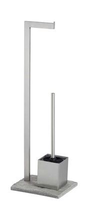 Edelstahl Stand WC-Garnitur mit Toilettenbürste und Papierhalter, seitliche Perspektive
