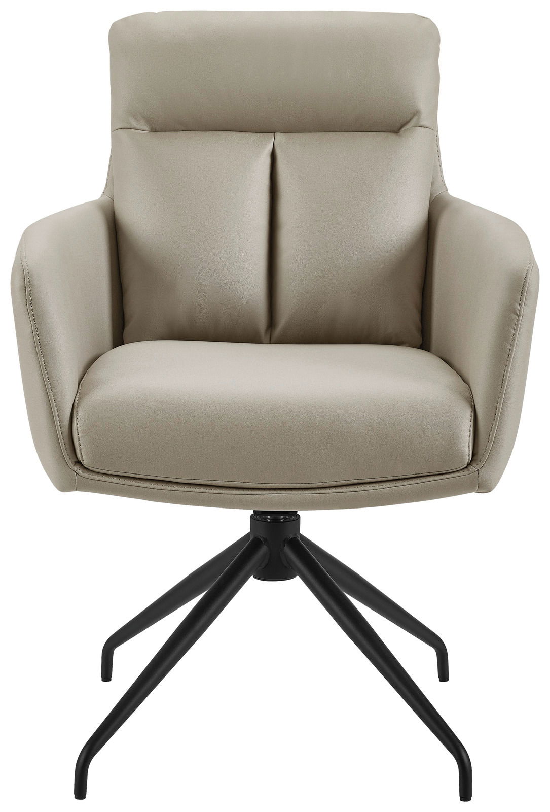 Beiger Armlehnstuhl mit schwarzem Metallgestell, Frontalansicht