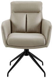 Beiger Armlehnstuhl mit schwarzem Metallgestell, Frontalansicht