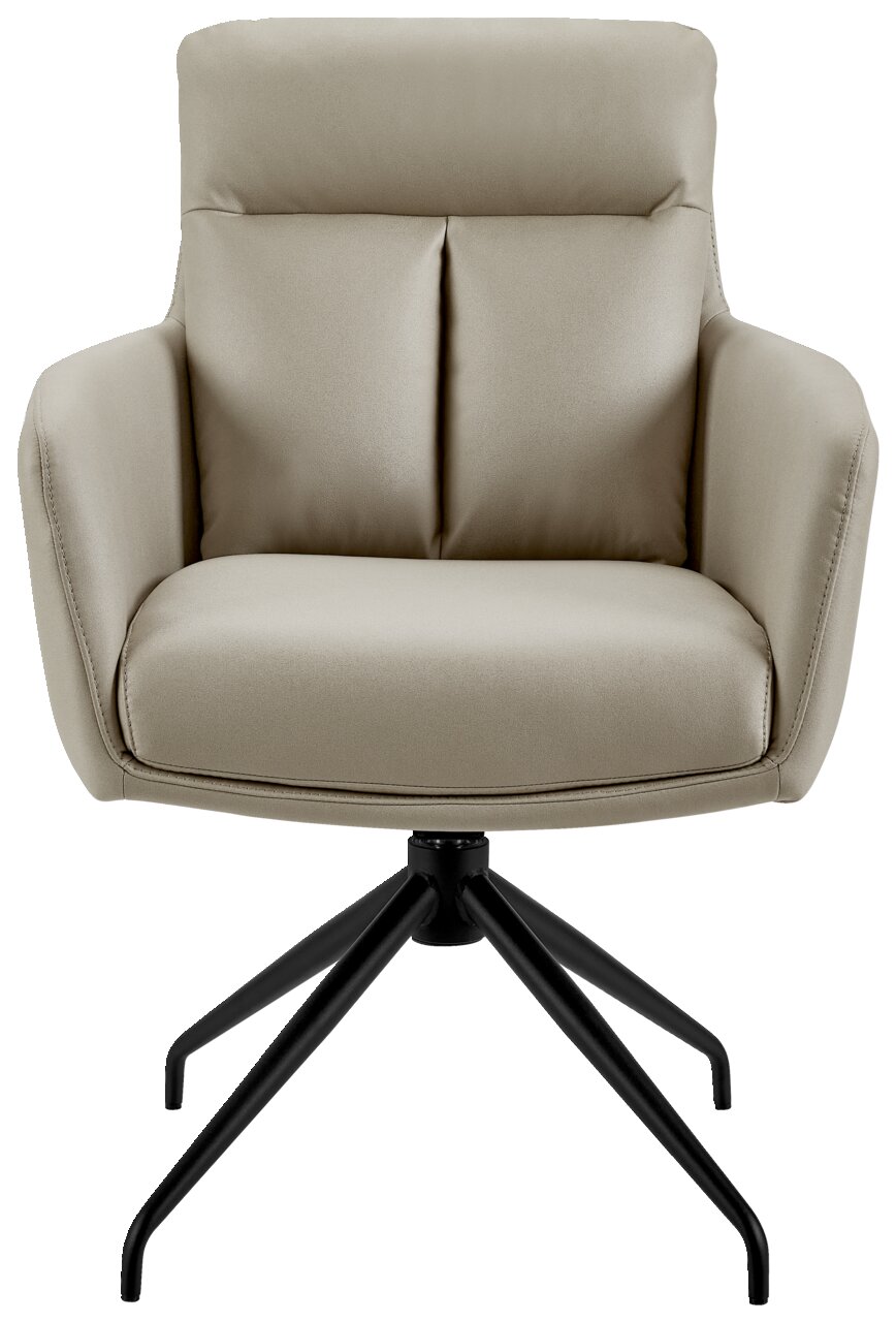 Beiger Armlehnstuhl mit schwarzem Metallgestell, Frontalansicht