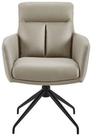 Beiger Armlehnstuhl mit schwarzem Metallgestell, Frontalansicht