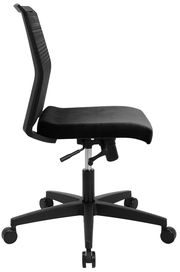 Schwarzer Drehstuhl mit Netzrückenlehne und gepolstertem Sitz, seitliche Ansicht