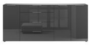 XXL-Sideboard in dunklem Hochglanz mit zwei Türen und vier Schubladen, frontale Ansicht