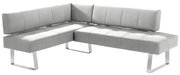 Graue Eckbank mit modernem Design und Metallbeinen, seitliche Perspektive
