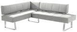 Graue Eckbank mit modernem Design und Metallbeinen, seitliche Perspektive