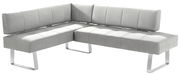 Graue Eckbank mit modernem Design und Metallbeinen, seitliche Perspektive