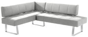 Graue Eckbank mit modernem Design und Metallbeinen, seitliche Perspektive