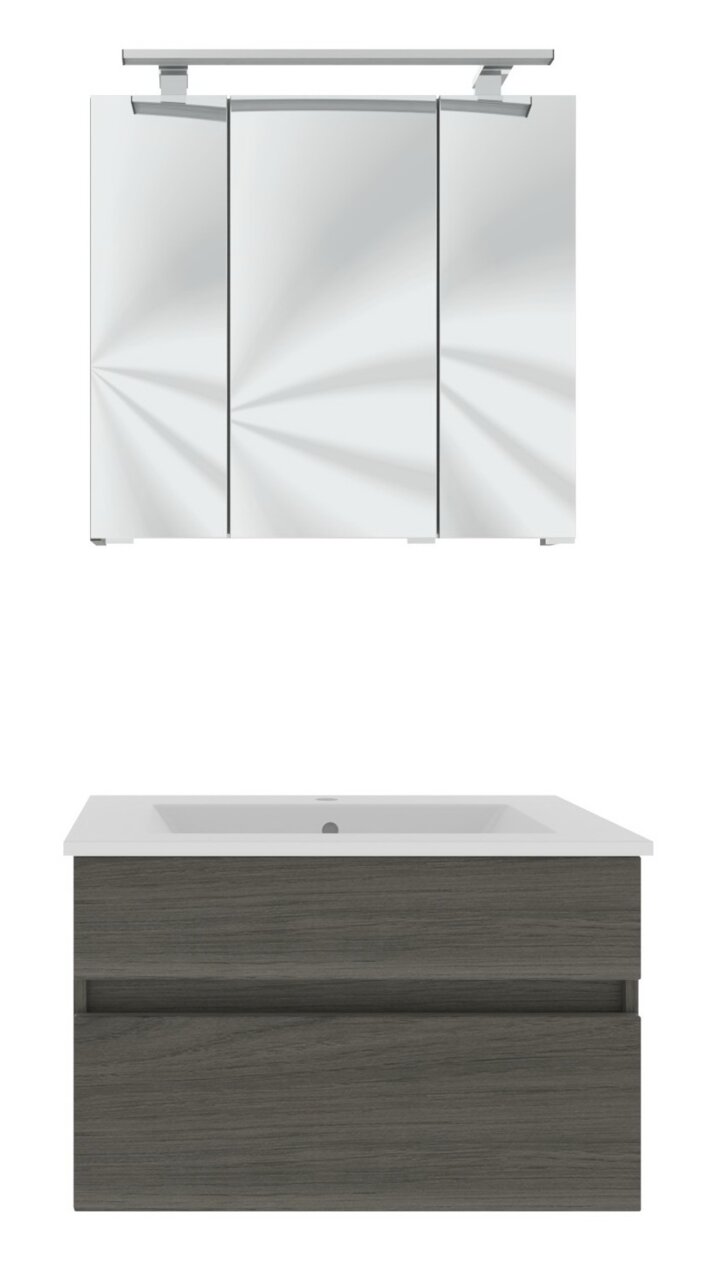 Novel Badblok NV.210 Moderner Badblock mit Spiegelschrank und Waschbecken, Frontalansicht