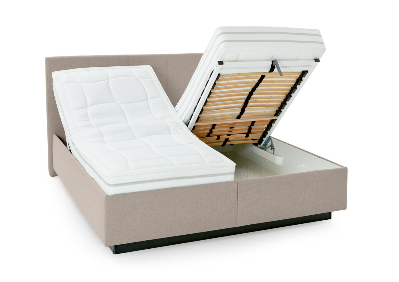 Stelbed met opklapbaar matras en lattenbodem, zijaanzicht