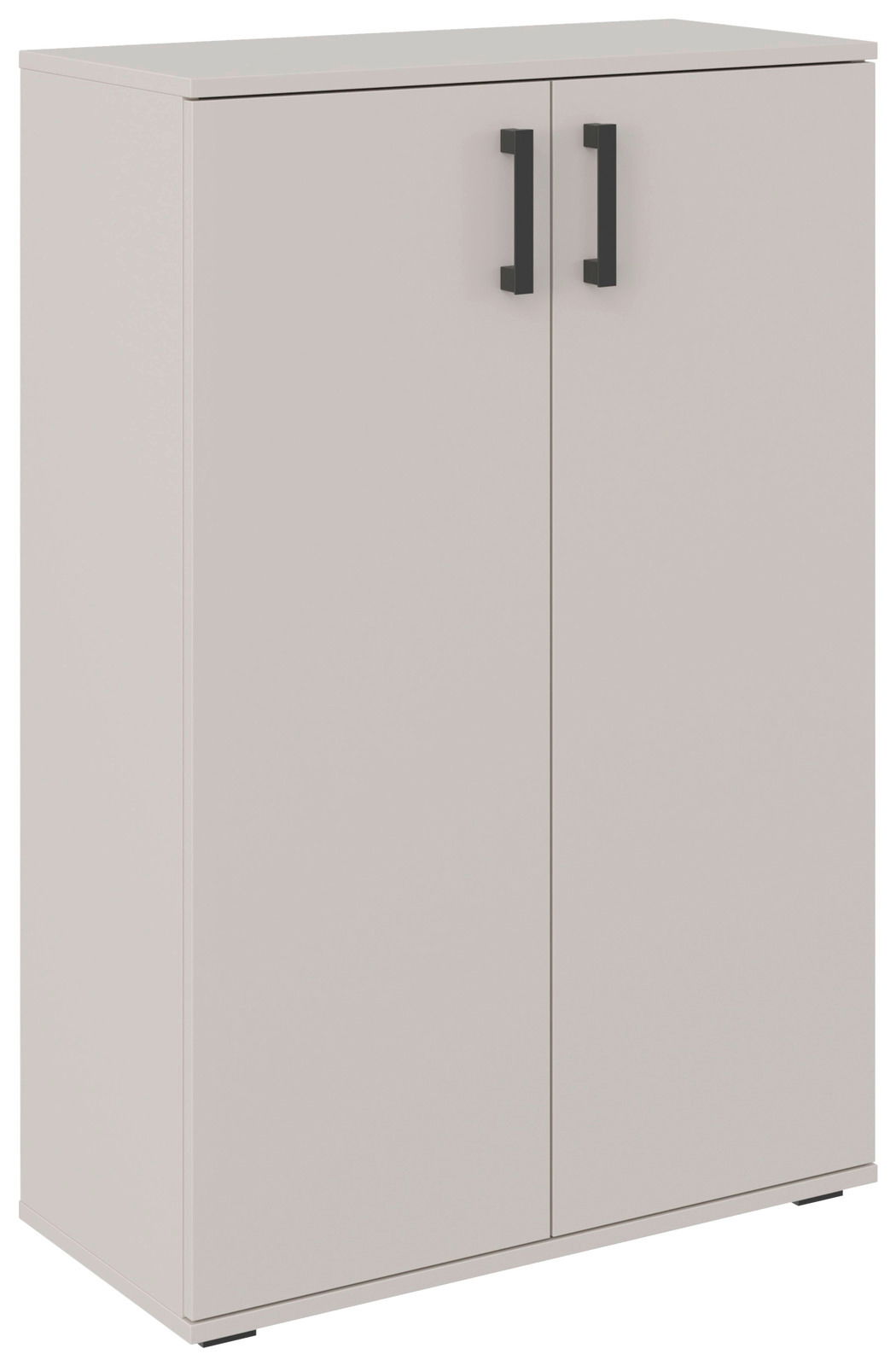 Schuhschrank mit zwei Türen und schwarzen Griffen, frontal betrachtet