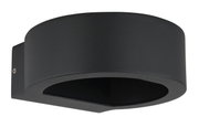Schwarze Außenleuchte SLICE I in moderner, runder Form, seitliche Perspektive