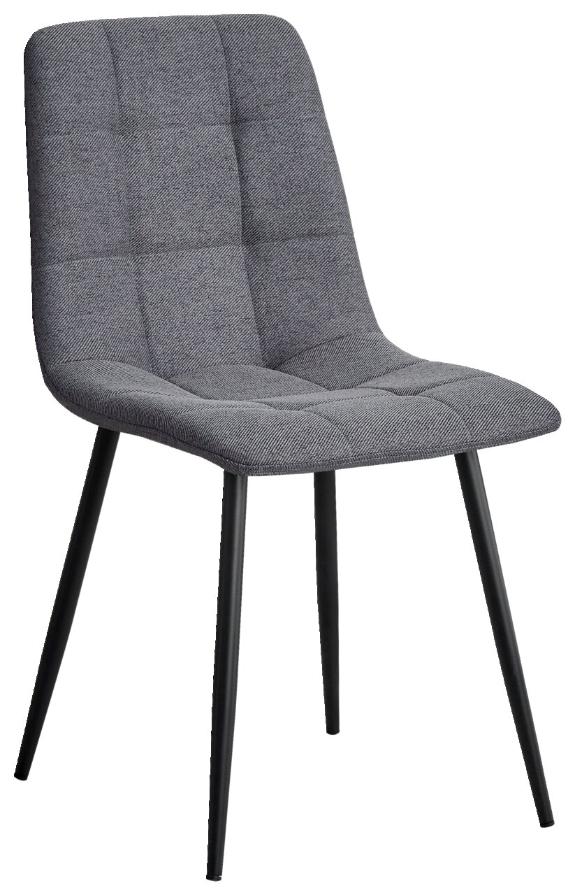Stylife Stoel JEFF Grijze stoel met gestoffeerde zitting en rugleuning, zwart metalen frame, zijaanzicht