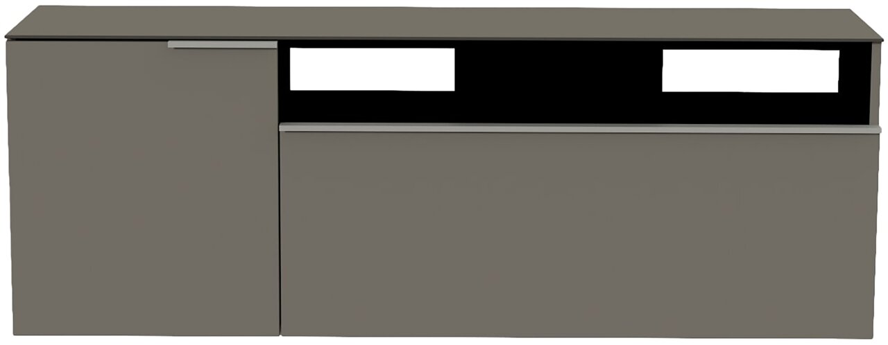 Moderano Hänge-Lowboard BORMIO Frontansicht eines grauen Hänge-Lowboards mit zwei Türen und einem offenen Fach.
