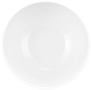 Weiße Müslischale aus Porzellan, 15 cm Durchmesser, von oben betrachtet.