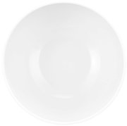 Weiße Müslischale aus Porzellan, 15 cm Durchmesser, von oben betrachtet.