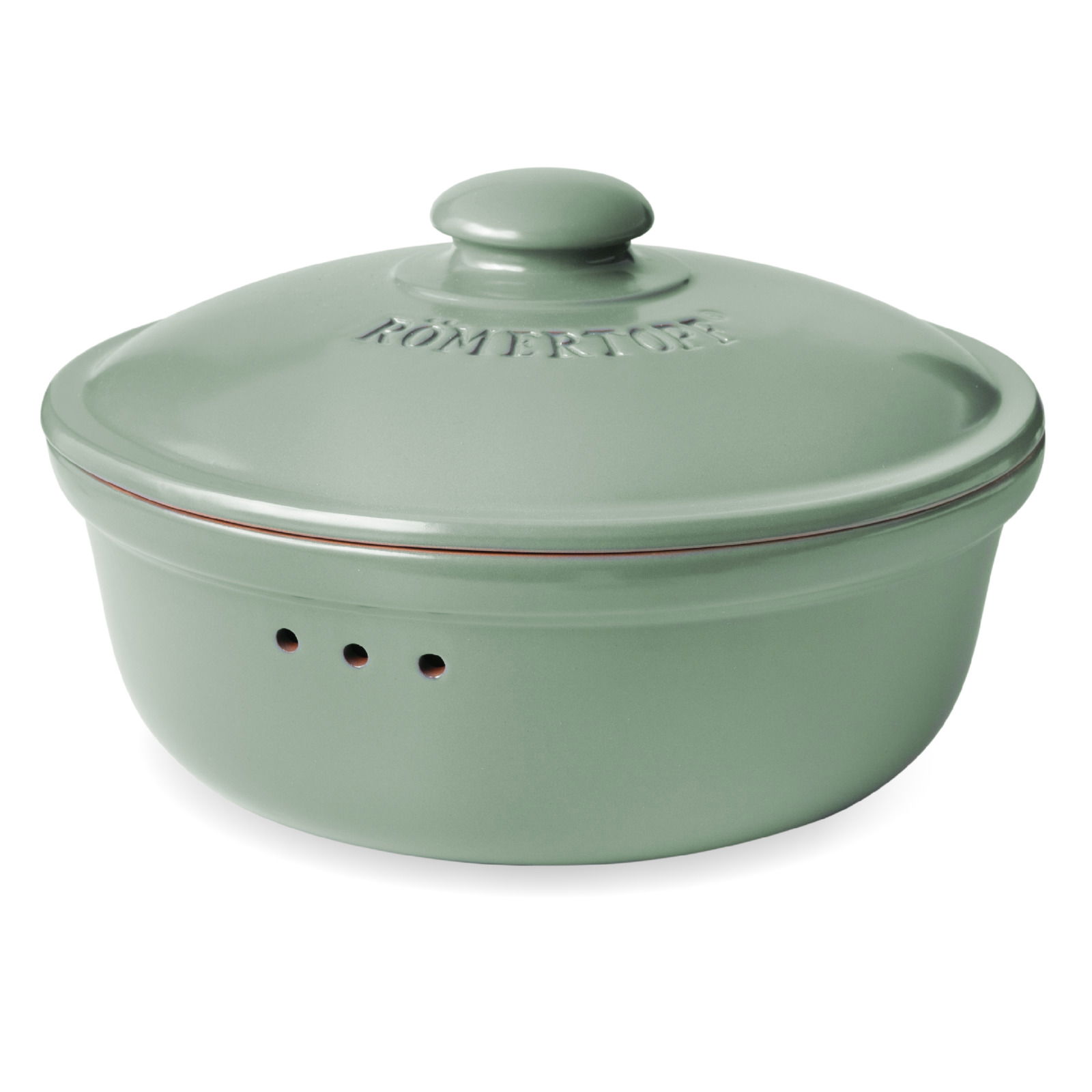 Grüner runder Brot Frischetopf mit Deckel, seitliche Perspektive