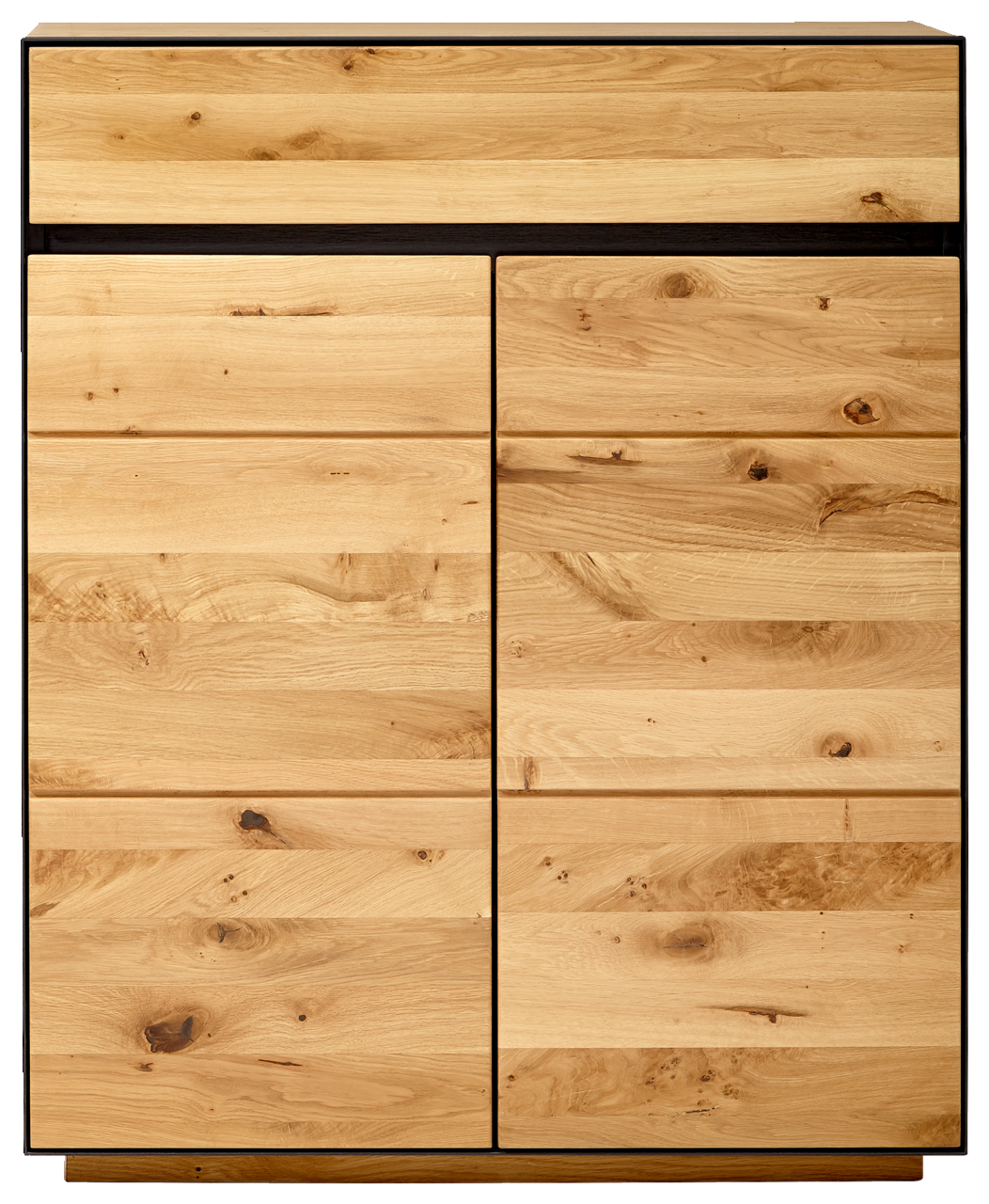 Frontansicht eines modernen Schuhschranks aus hellem Holz mit natürlicher Maserung.