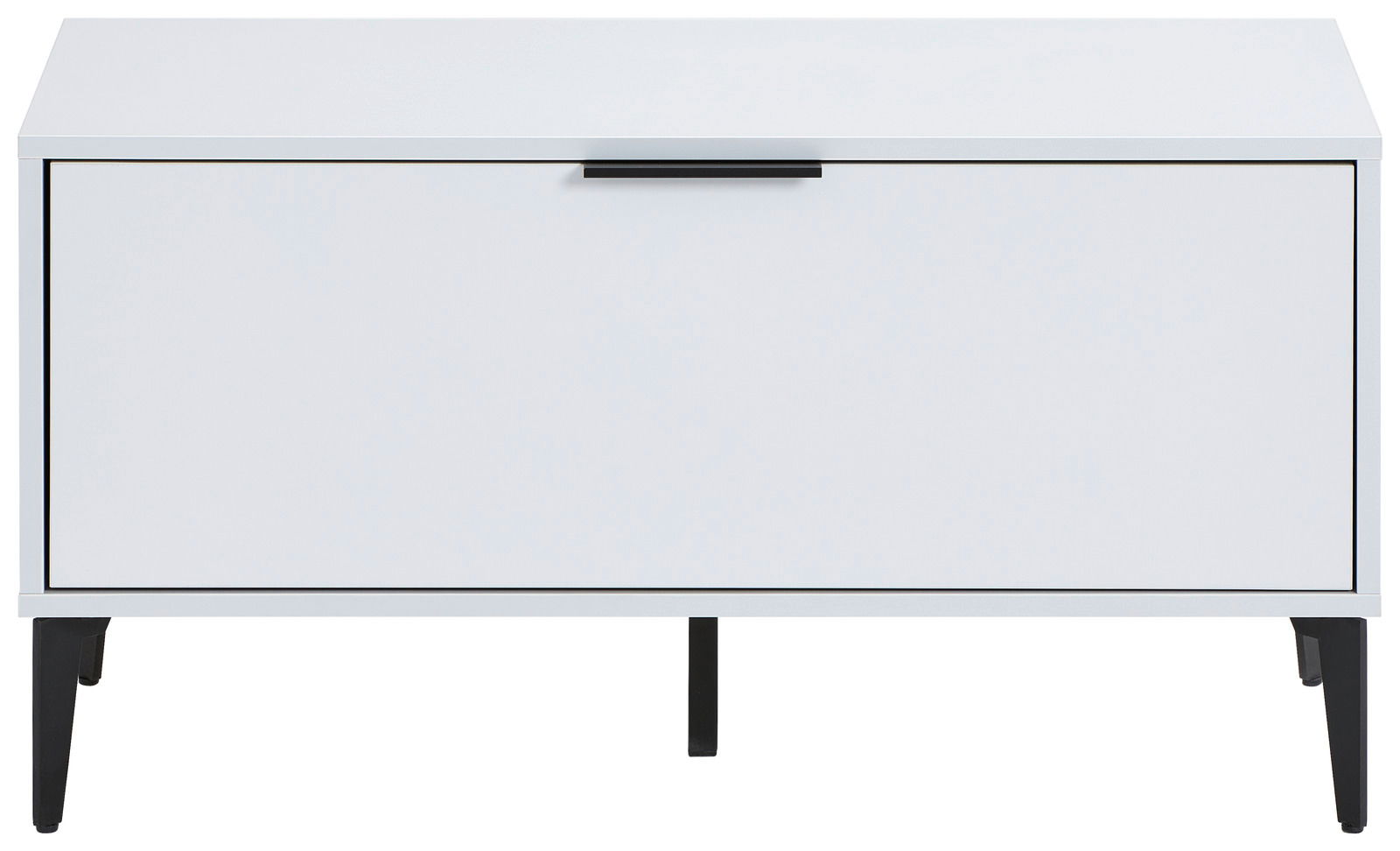 Weiße Garderobenbank JOLLY mit schwarzem Griff und Beinen, frontale Ansicht