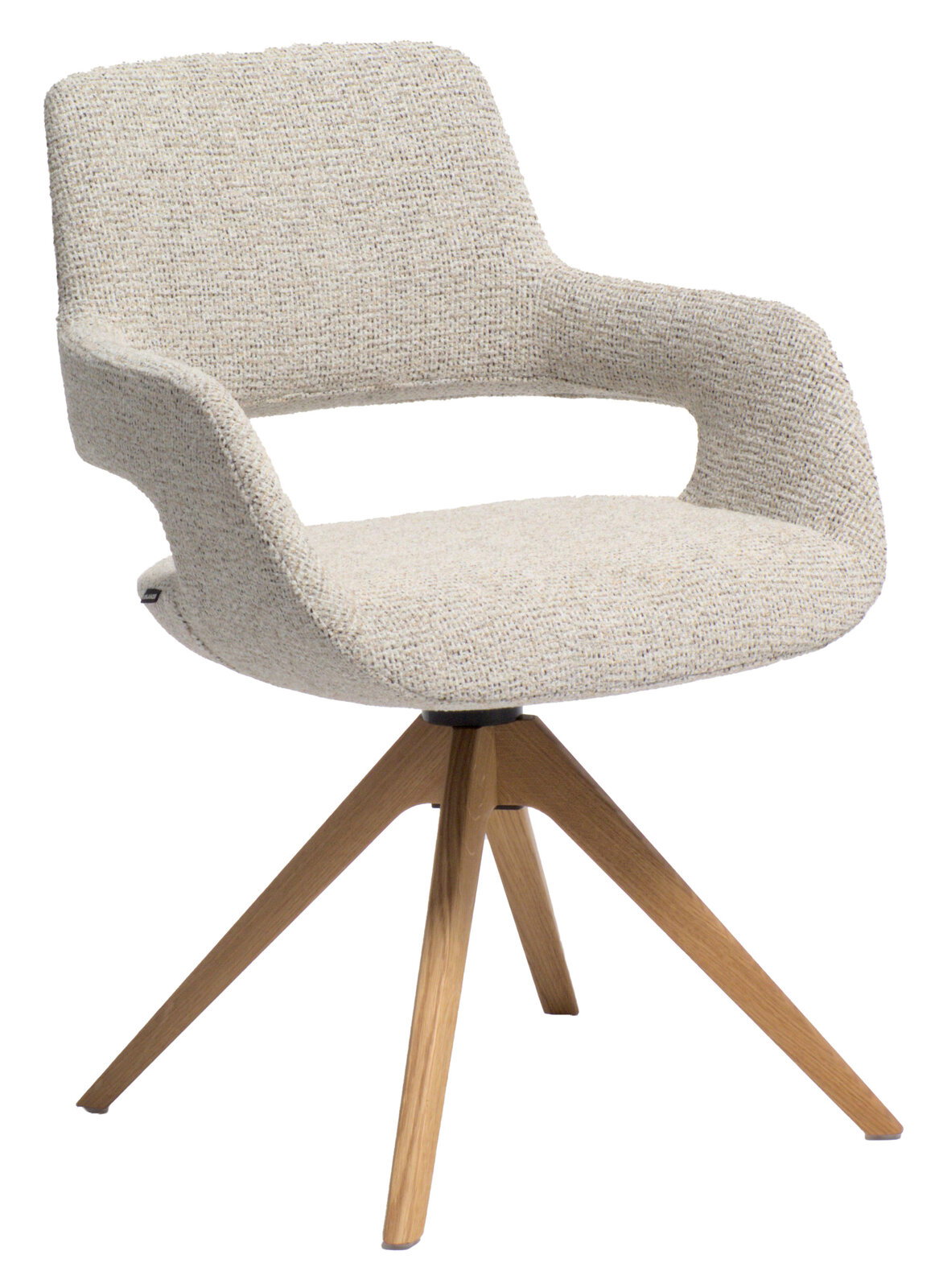 Venjakob Armlehnstuhl JULY Moderner Armlehnstuhl mit hellem Stoffbezug und Holzbeinen, seitliche Perspektive