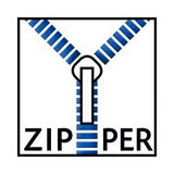 Illustration eines blauen Reißverschlusses in Nahaufnahme, der geöffnet ist.