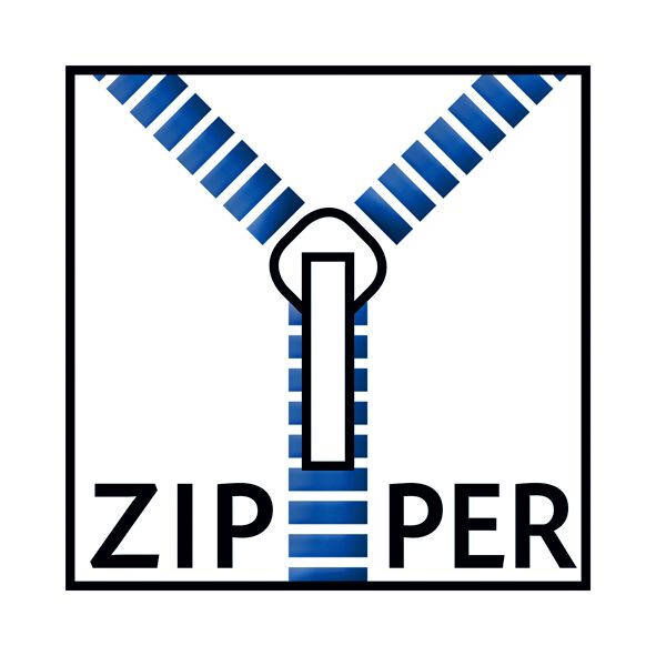 Illustration eines blauen Reißverschlusses in Nahaufnahme, der geöffnet ist.