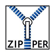 Illustration eines blauen Reißverschlusses in Nahaufnahme, der geöffnet ist.